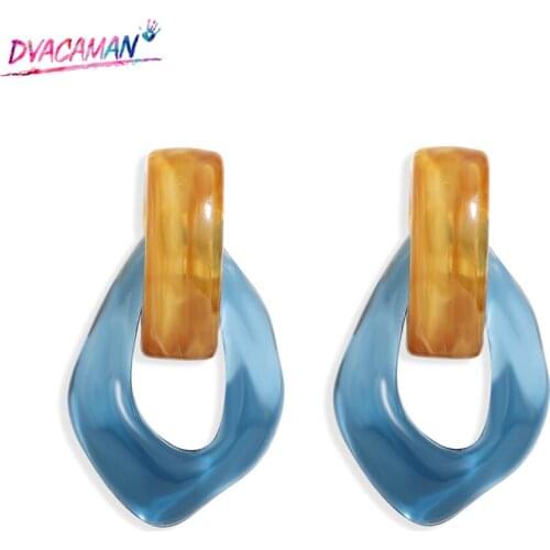 Dvacaman Vintage Resin Irregular Oval Statement Earrings for Women Acrylic Geometric Drop Earrings Fashion Jewelry Dropshipping