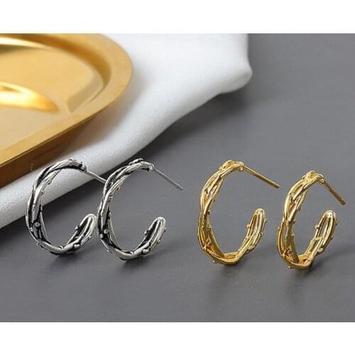 KOFSAC 2020 Trendy 925 Sterling Silver Earrings Women Vintage Thorn rattan semicircle Earrings Female Party Jewelry Gift Bijoux