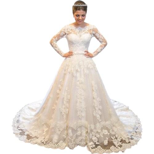 Long Sleeve Lace Appliques Luxury Lace Ball Gown Wedding Dress Vestido De Novia 2020 Wedding dresses