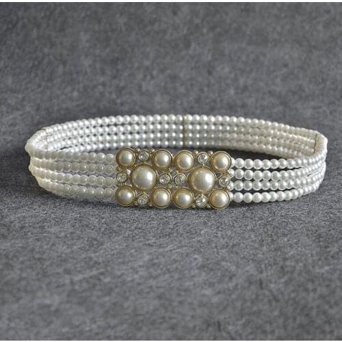Womens runway fashion pearl Cummerbunds female Dress Corsets Waistband Belts decoration narrow pearl belt R2519
