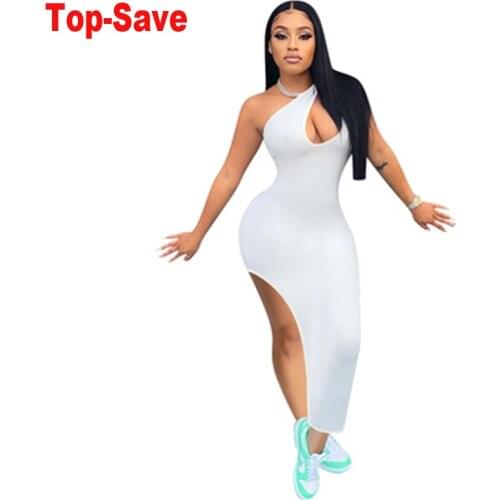 Holiday Hippie Workout One Shoulder Women Bodycon Evening Party Dresses Fashion Sexy Skinny Clubwear Long Dress Solid Clothing
