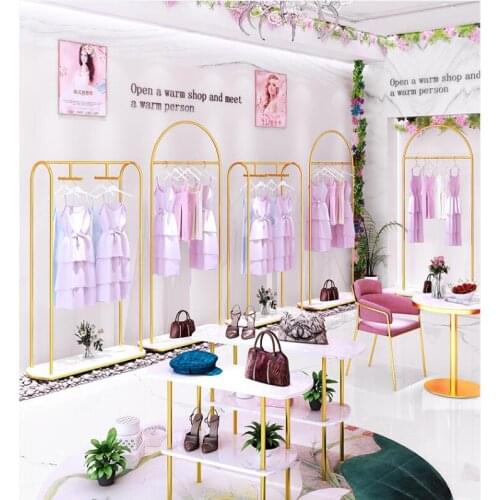 Golden clothing store display rack clothes rack floor display rack luxury womens wedding dress special shelves