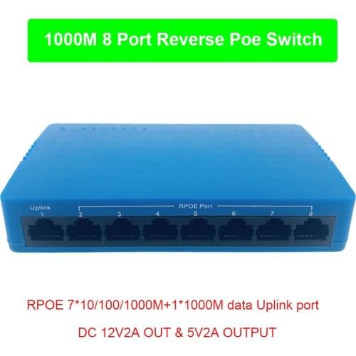 Gigabit 1000M 8 port Reverse POE Switch 7*10/100/1000M+1*1000M uplink DC output 5V2A and 12V2A RPOE VLAN support