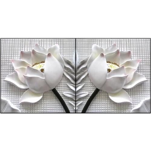2 piece framed modern 3D white lotus flowers canvas pictures living room pictures Wall modular painting Print cuadros with frame