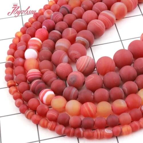 6,8,10,12mm Round Stripe Agates Bead Orange Frost Matte Loose Natural Stone Beads For Necklace Jewelry Making Spacer Strand 15"