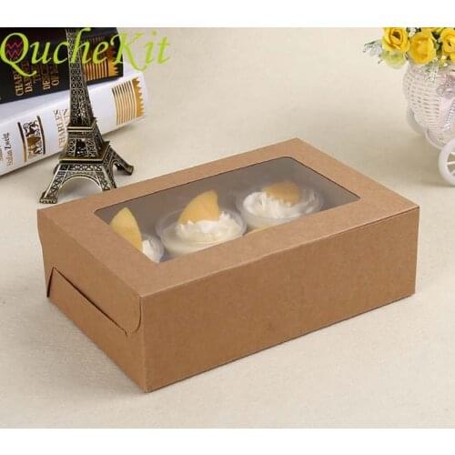 6 Cups Cupcake Muffin Box With Window Kraft Paper Cake Box Pudding Dessert Macaron Baking Box Wedding Christmas Gift Packaging