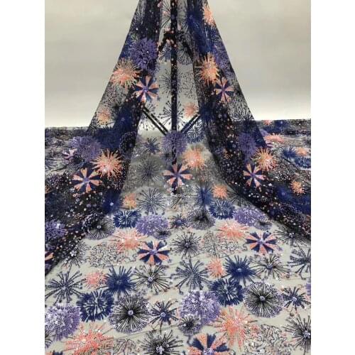 African Lace Fabric 2021 Embroidery Nigeria Lace Fabric French Tulle Lace Fabric And Sequins D37671