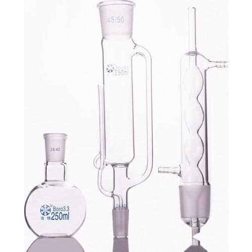 Extraction apparatus,with bulbed condenser and ground glass joints,Flask capacity 250ml,Joint 45/50+24/40