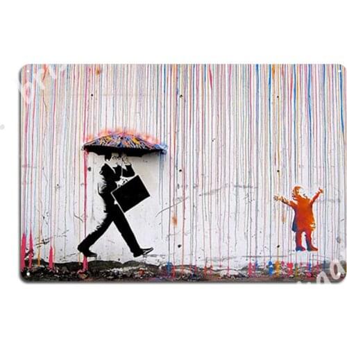 Banksy Red Colored Paint Rain Street Metal Signs Wall Decor Club Party Party Designing Tin sign Posters