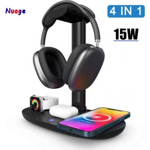4 In 1 Wireless Charger Stand For IPhone 11/12 Pro Max Qi 15W Fast Charging Induction Chargers For Apple Watch Headphone Holder