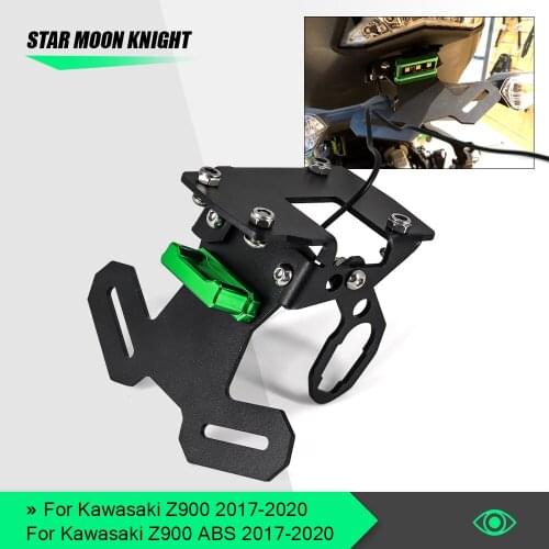 Motorcycle CNC Rear License Plate Tail Frame Holder Bracket with LED Light Lamp Support Kit for Kawasaki Z900 RS ABS 2017 - 2020