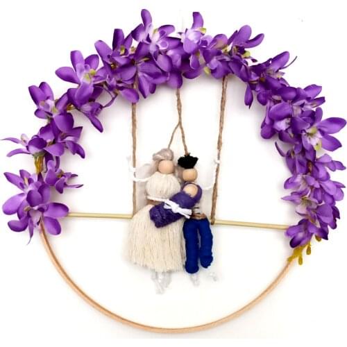 Handmade Door and Wall Ornament with Family Figure with Baby, Love Swing from Rope