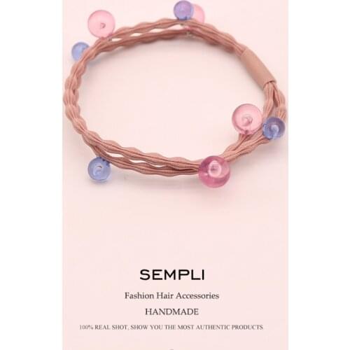 Sempli High Elasticity Korean Style Double Color Bead Elastic Hair Bands For Women Girls Kid Rubber Band New Design Headwear