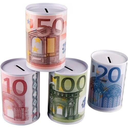 Euro Dollar Shaped Money Box Safe Cylinder Piggy Bank Coins Banks Deposit Storage Boxes For Children 10 20 50 100 10 Dollars
