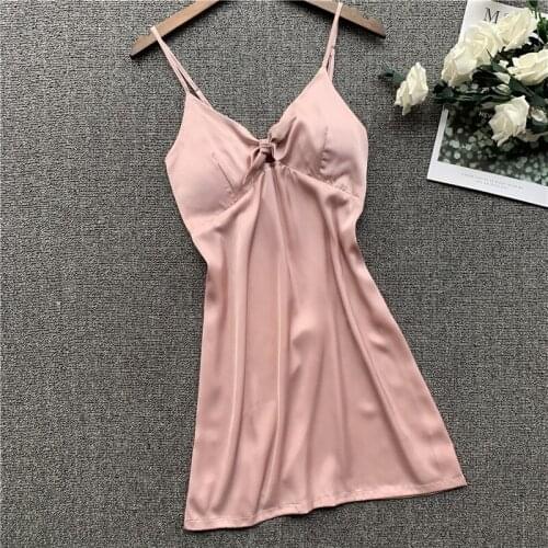 Foply 2020 Summer Womens Strap Faux Silk Sleepwear Party Nightshirt Women Sleeveless Sleepwear Loose Ladies Nightgown Women