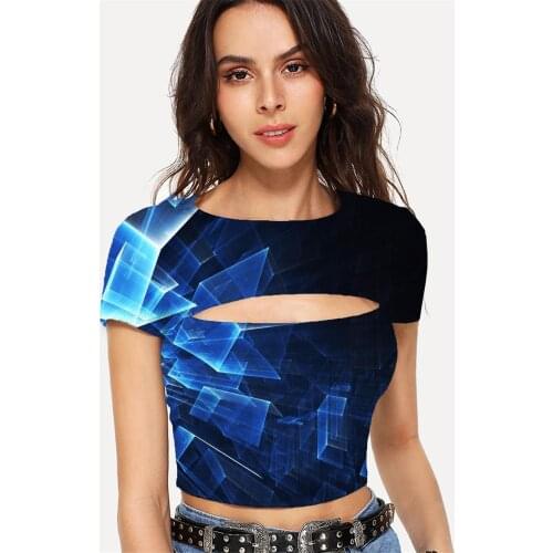 Somepet Navy Blue T shirt Women Abstract Shirt Print Psychedelic Tshirts Casual Harajuku Tshirt Printed Womens Clothing