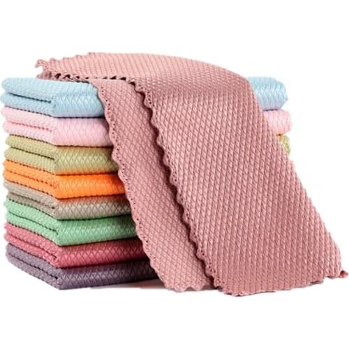 Hot Efficient Microfiber Fish Scale Wipe Cloth Anti-grease Wiping Rag Super Absorbent Washing Dish Kitchen Cleaning Towel
