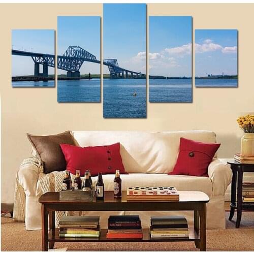 Hot Sell 5 Panel Modern Wall Painting River Water City Scenery Home Decor Art Picture Paint On Canvas Prints Wall Art Canvas