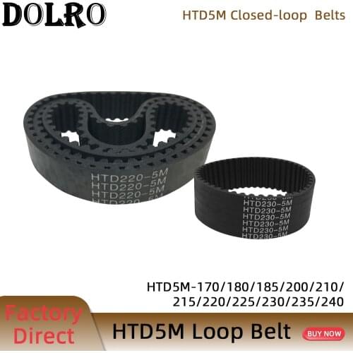 HTD5M Synchronous Timing belt Pitch length 170/180/185/200/210/215/220/225/230/235/240mm width 9/10/12/15/20/25mm Rubber closed