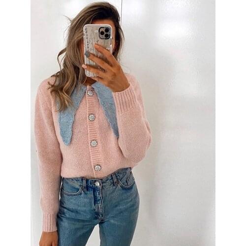 Ardm Ropa De Mujer 2020 Fashion Patchwork Sweater Cut Rabbit Collar With Button Cardigan Sweet Pull Femme Winter Clothes Women