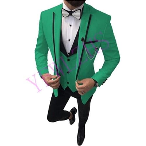 Handsome Groomsmen Peak Lapel Groom Tuxedos Mens Wedding Dress Man Jacket Blazer Prom Dinner (Jacket+Pants+Tie+Vest) A211