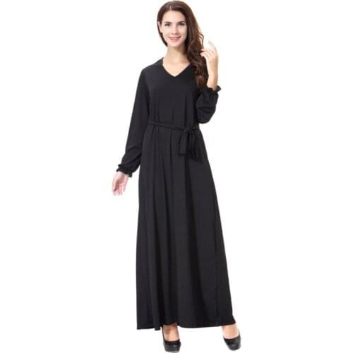 Muslim Dress Abaya Kaftan Arab Islamic Lady Clothing Indian Dress Long Sleeve Black Elegant Muslim Dress Dubai Oman Caftan