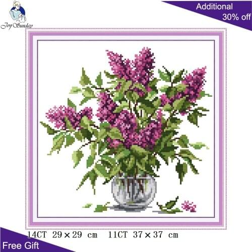 Joy Sunday Purple Flower H870 14CT 11CT Counted and Stamped Beautiful Flowers Home Decor Embroidery Cross Stitch kits