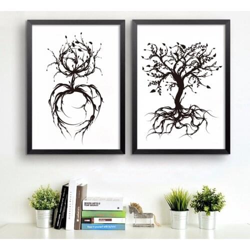 The Tree Of Life Art Print Wall Pictures , Modern Black And White Abstract Tree Canvas Painting Home Living Room Art Decoration