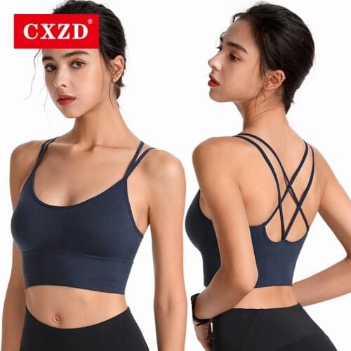 CXZD 2021 Newest Women Breathable Sports Bra Absorb Sweat Shockproof Padded Top Athletic Gym Running Fitness Sports Tops