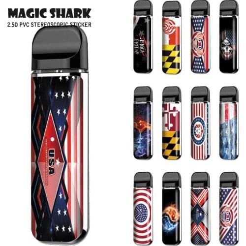 Magic Shark 2021 New Arrival Skull USA Flag Stars Stereo PVC Vape Sticker Case Wrap Flim Kit Skin for Smok Novo