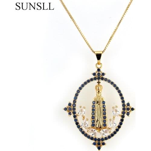 SUNSLL Two Color Copper Multicolor Cubic Zirconia Pendant Necklaces Womens Fashion Jewelry Nossa Senhora CZ Colar Feminina