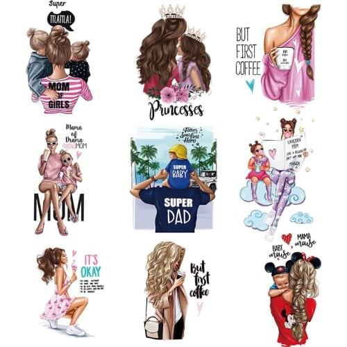 HOT Diy Mom Clothes Patches For Parent-Child Thermo Stickers T-shirt Washable Heat Transfer Mom Baby Patches Iron On Transfer