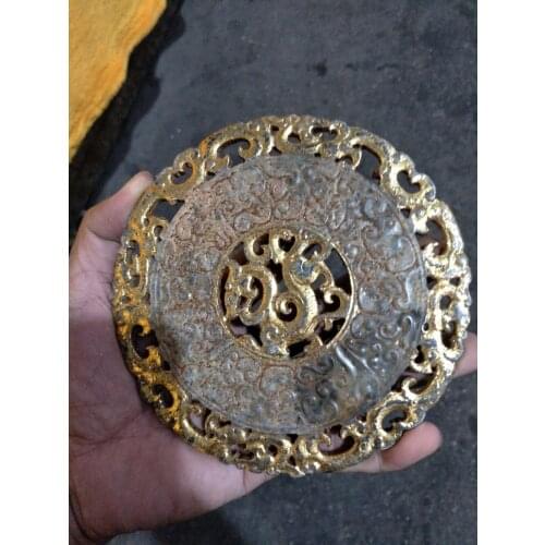 Rare Old Qing Dynasty old jade dragon BI,Hetian jade,Kirin,GILT, best collection&adornment, free shipping