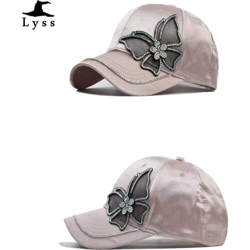 Butterfly Silk luster Rhinestone Baseball Cap Leisure Lady Visors cap Women beach holiday hat high quality pearl Sequins hat