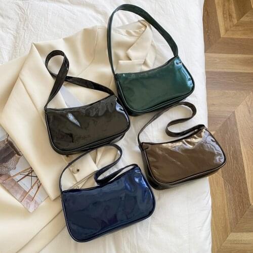 Fashion Womens Bag Patent PU Leather Pure Color Shoulder Underarm Bags for Women Casual Ladies Small Shopper Handbags Purse