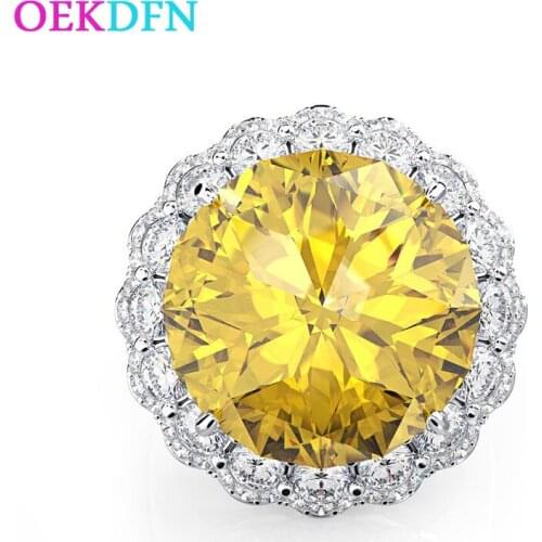 OEKDFN Vintage 100% 925 Sterling Silver Ring Citrine Gemstone Engagement Wedding Couple Party Rings Fine Jewelry Gifts
