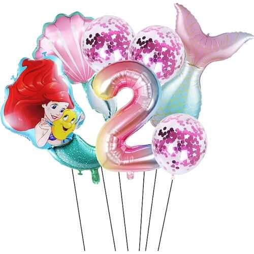 Disney Mermaid Birthday Party Decoration Balloon Princess Foil Globos 32inch Number Boy Girl Pink Ballon Baby Shower Wedding