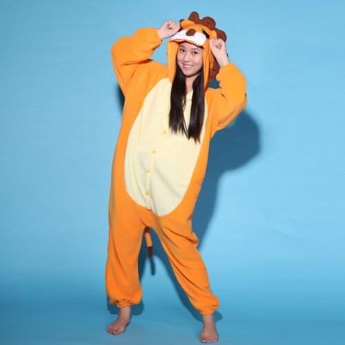 Adult Pajamas Cosplay Costumes Orange Lion Onesies Unisex Sleepsuit Sleepwear Jumpsuit Halloween Christmas Party Clothing