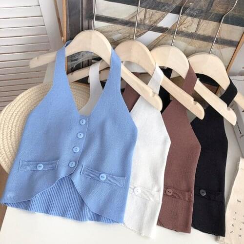 Y2k Knitting White Black Tank Top Cropped Female Basic Camis harajuku Crop Tops For Girls Urban Halter Corset Ropa De Mujer