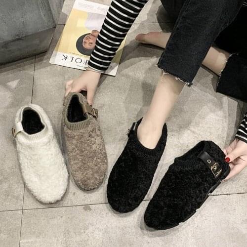 Womens shoes fur casual shoes womens winter Plush flat shoes warm lace buckle comfortable cotton shoes