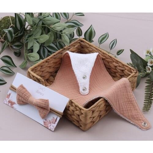 Princess Bowknot Hair Band Bib Kit Baby Girls Elastic Bow Headband Saliva Towel 69HE