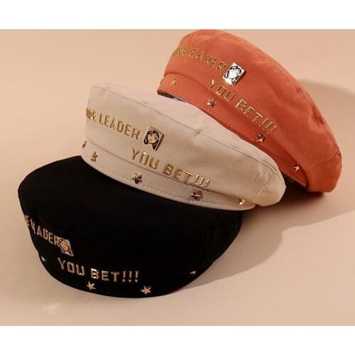Golden Letter Beret Womens British Hat Japanese Beret Painter Hat Berets Newsboy Hat