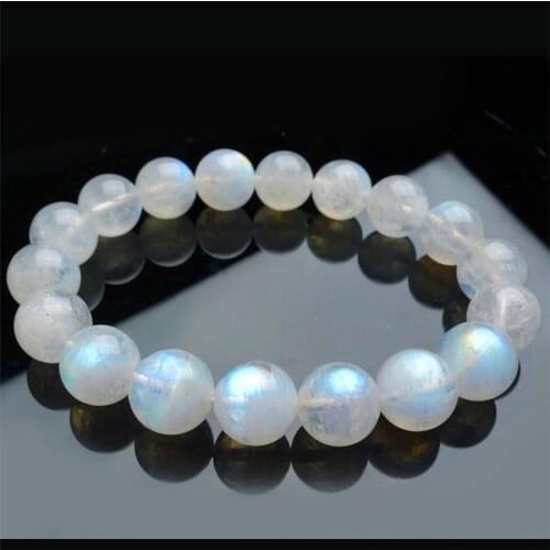 11mm Blue Light Natural Moonstone Bracelets For Women Charm Stretch Crystal Round Beads Bracelet Free Shipping