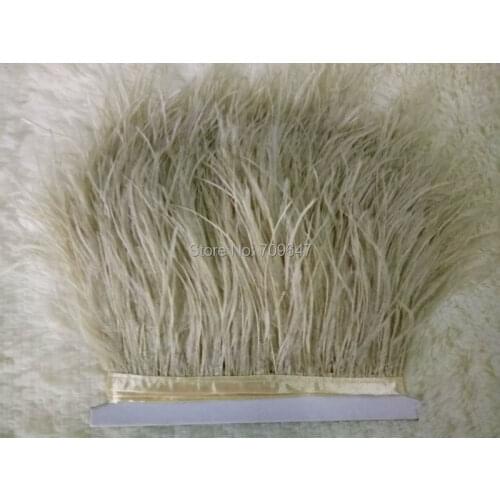 10 yards/lot Light taupe ostrich feather trimming fringe on Satin Header 5-6inch in width for Wedding Dress,страусиные перья
