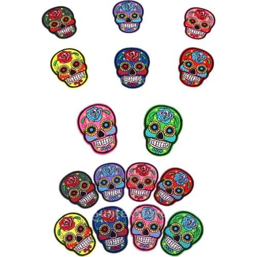 16Pcs Mixed Skull Badge Embroidered Patches For Clothes Iron On Applique DIY
