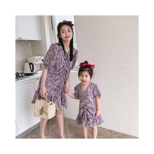 2021 Summer New Mather and Daughter Dress Fashion Baby Chiffon Dresses Little Girl Beach Princess Dress Family Matching Clothes