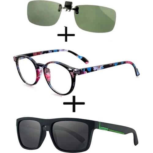 3Pcs!!! Retro Round Light Reading Glasses for Men Women + Polarized Sunglasses Sports Driving fishing + Sunglasses Clip