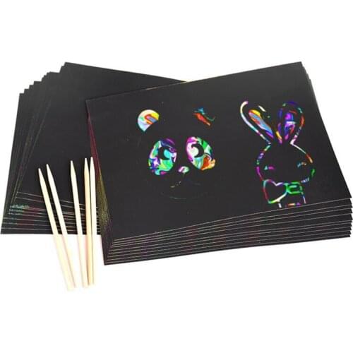 Scratch Art Set, 50 Piece Rainbow Magic Scratch Paper for Kids Black Scratch Off Art Notes Boards with 5 Wooden Stylus