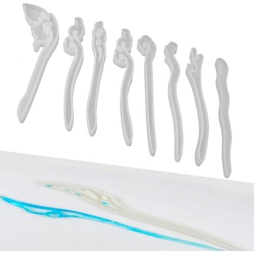 8Pcs DIY Classical Hairpin Silicone Mold Hair Sticks Jewelry Making Resin Craft