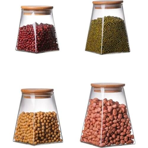 Promotion! 4 Pcs Clear Glass Sealed Jan,Storage Tank,Food Grains Storage Jar,Tea Coffee Containers Kitchen Storage Jar with Lid